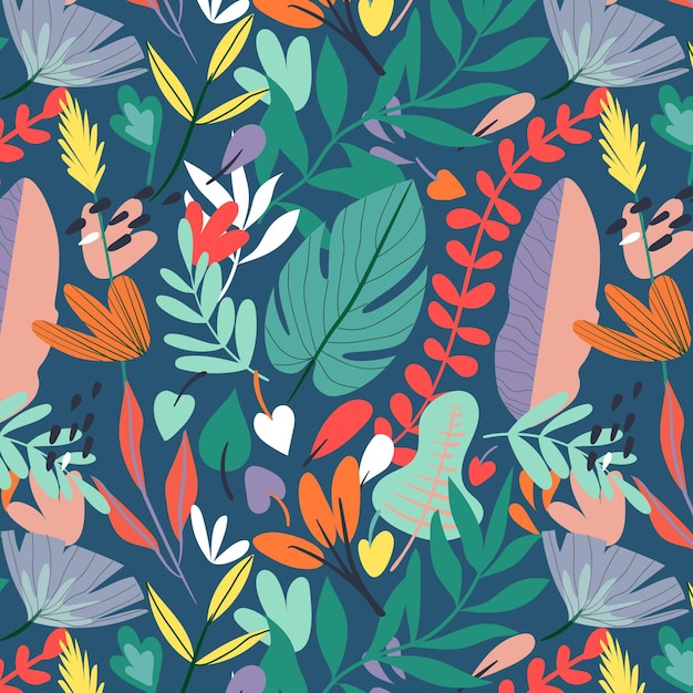 Colorful hand drawn abstract leaves pattern