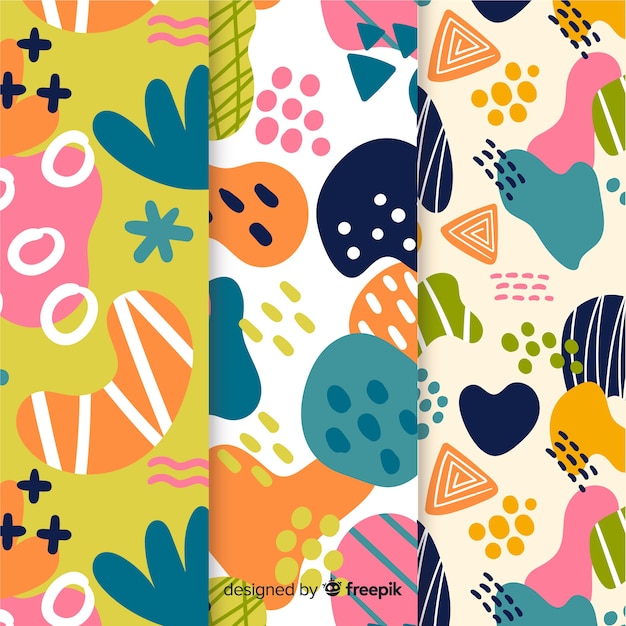 Colorful hand drawn abstract pattern group