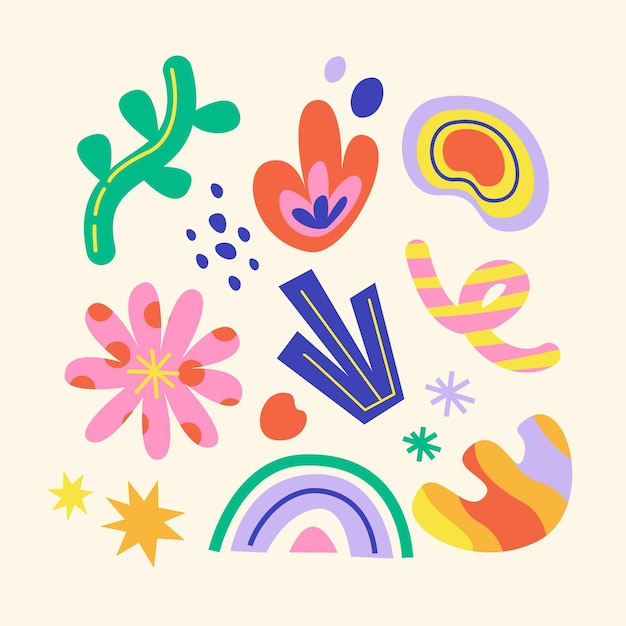 Free Vector colorful  hand drawn abstract shape pack