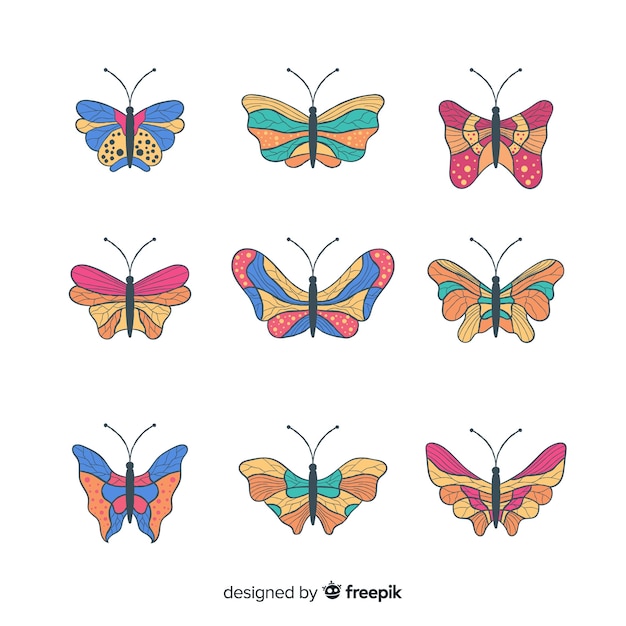 Free Vector colorful hand drawn butterflies collection