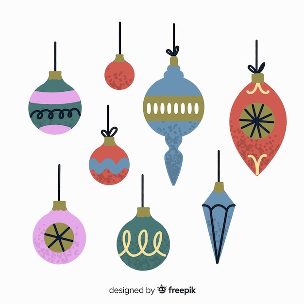 Colorful hand drawn christmas balls