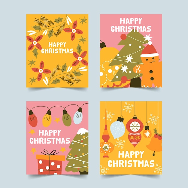 Colorful hand drawn christmas cards