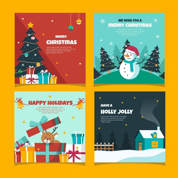 Colorful hand drawn christmas cards