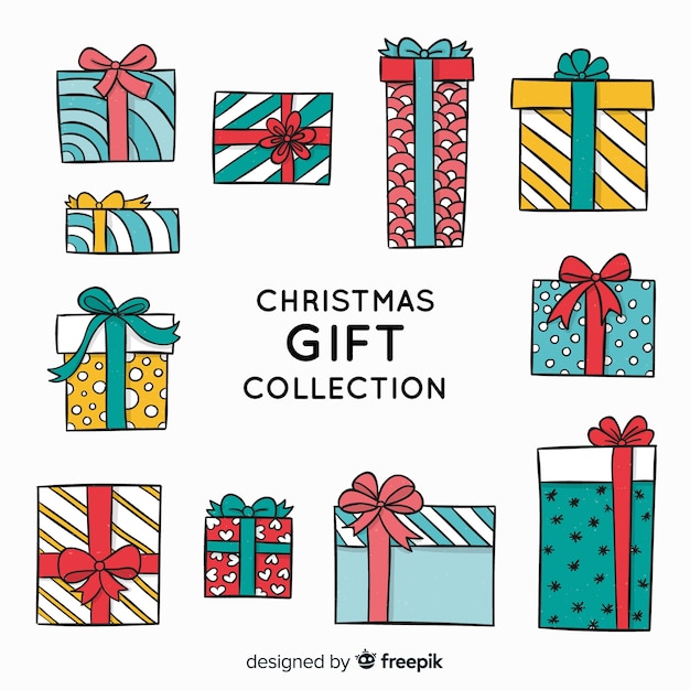 Colorful hand drawn christmas gift collection