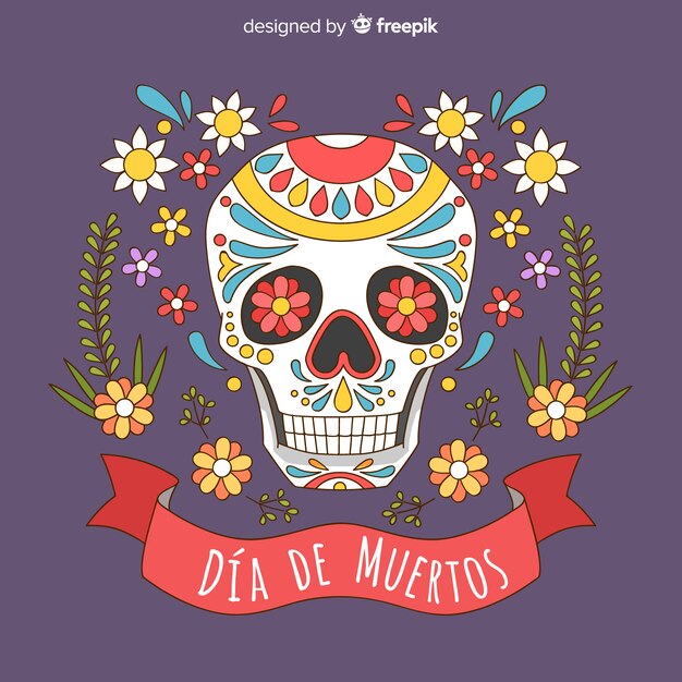 Colorful hand drawn día de muertos background