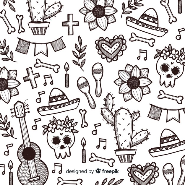 Colorful hand drawn día de muertos background