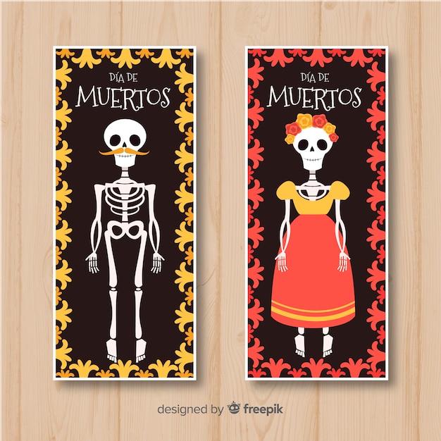 Free Vector colorful hand drawn día de muertos banners