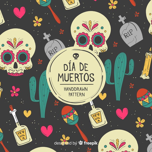 Colorful hand drawn día de muertos pattern collection