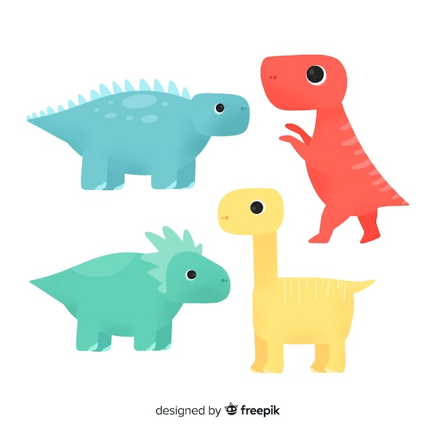 Colorful hand drawn dinosaur collection