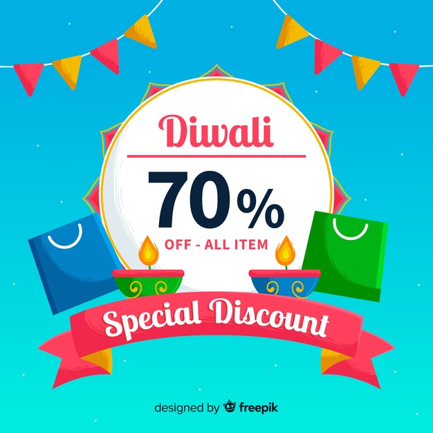 Colorful hand drawn diwali sale composition