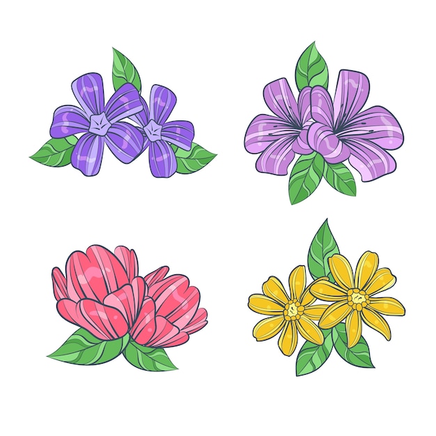 Free Vector colorful hand drawn flowers pack