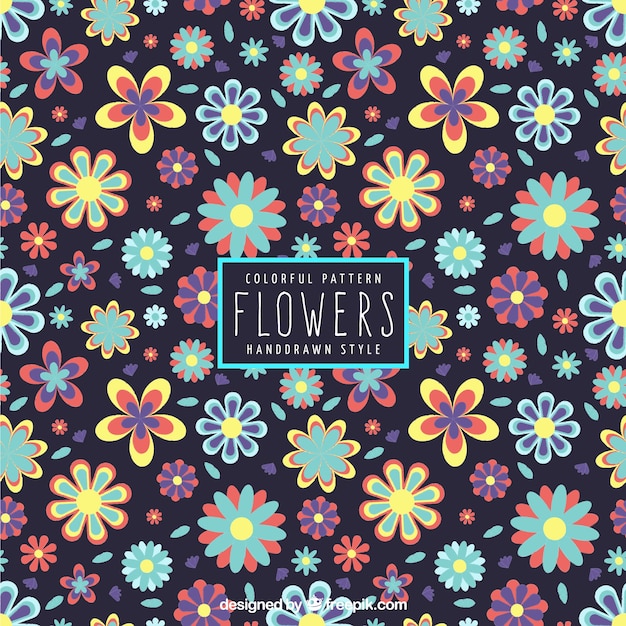 Colorful hand drawn flowers pattern