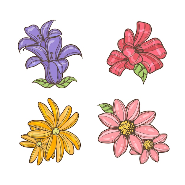 Colorful hand drawn flowers