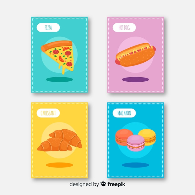 Free Vector colorful hand drawn food card collection