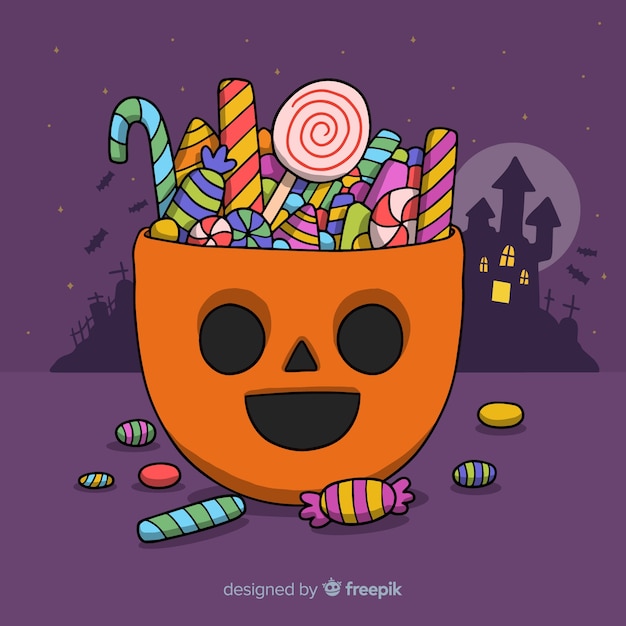 Free vector colorful hand drawn halloween candy bag