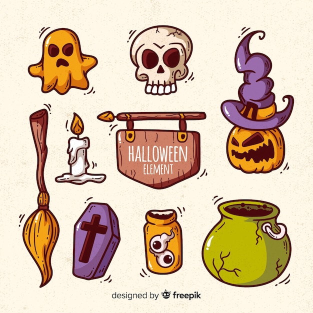 Free Vector colorful hand drawn halloween element collection