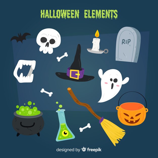 Colorful hand drawn halloween element collection