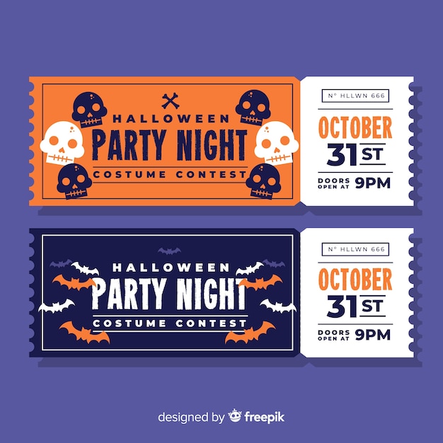 Colorful hand drawn halloween party ticket template