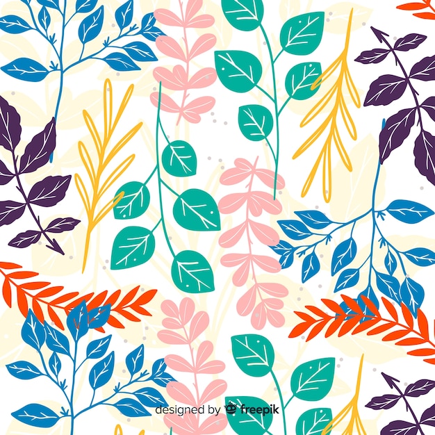 Colorful hand drawn leaves background