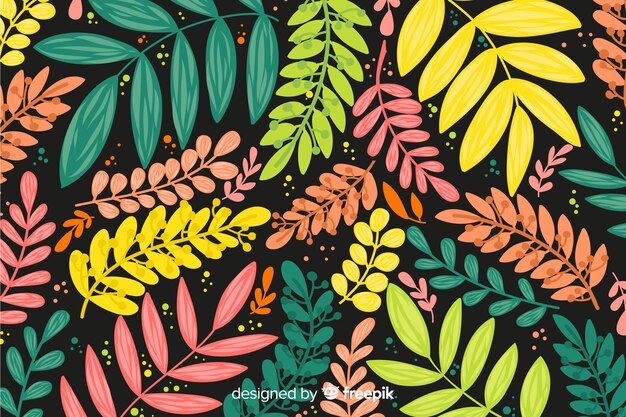 Colorful hand drawn leaves background