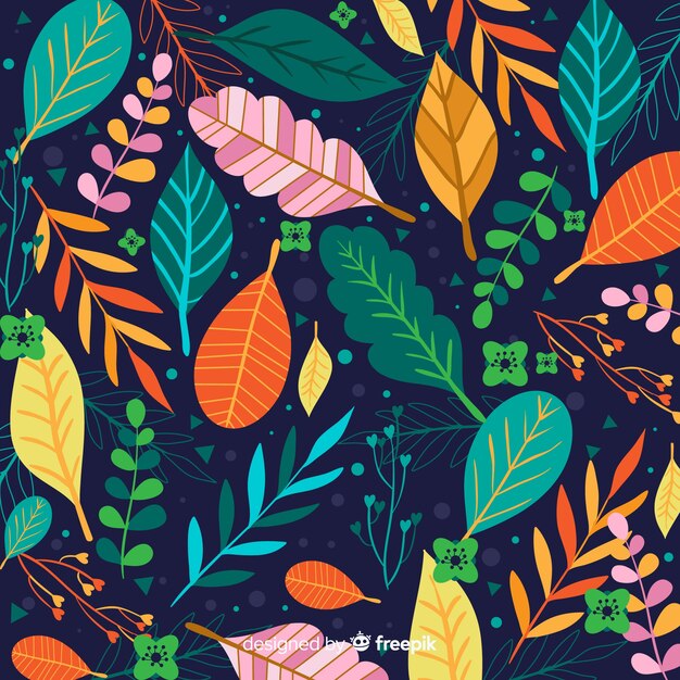 Colorful hand drawn leaves background