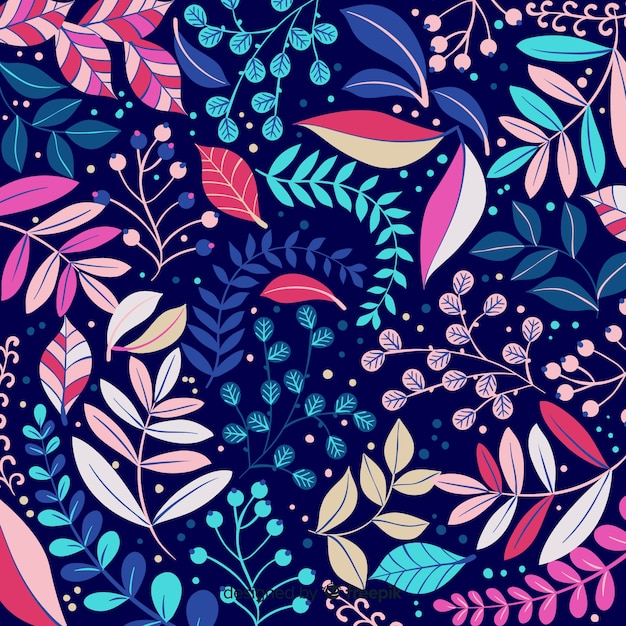 Colorful hand drawn leaves background