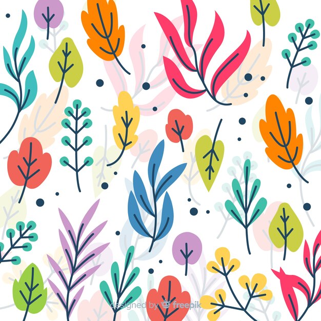 Colorful hand drawn leaves background