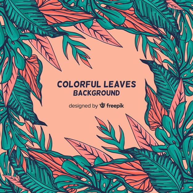 Colorful hand drawn leaves background