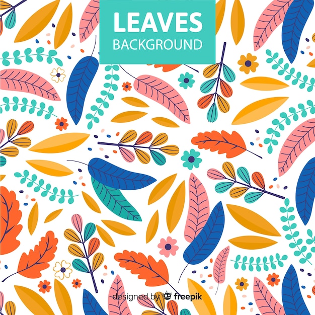 Colorful hand drawn leaves background