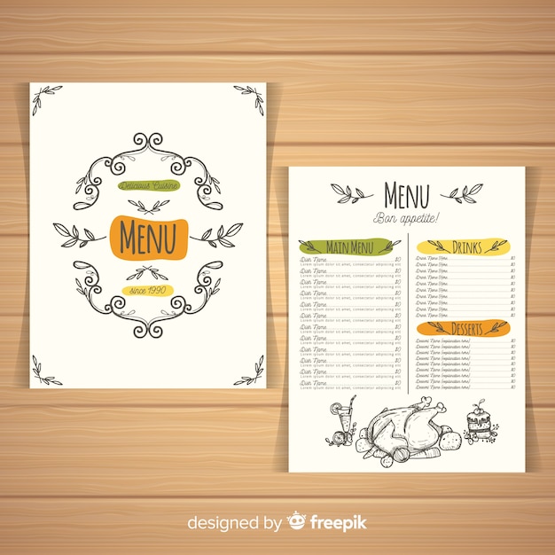 Free Vector colorful hand drawn restaurant menu template