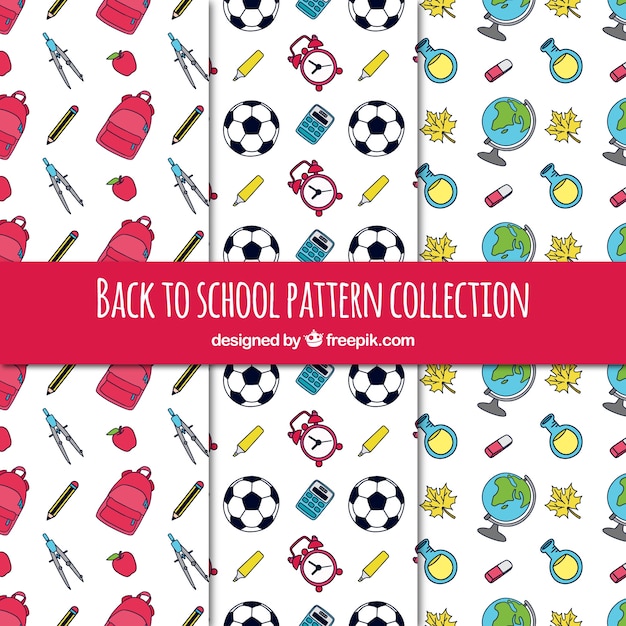 Colorful hand drawn school pattern collection