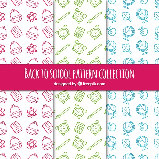 Colorful hand drawn school pattern collection