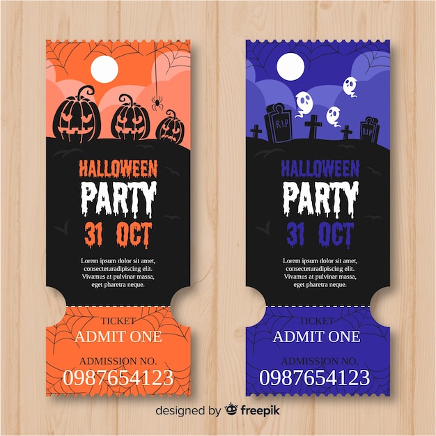 Free vector colorful hand drawn set of halloween party tickets