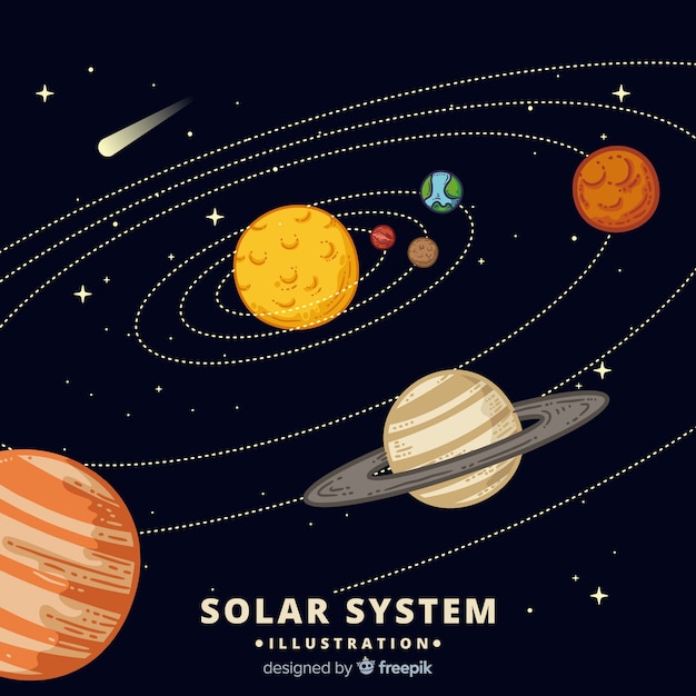 Colorful hand drawn solar system scheme