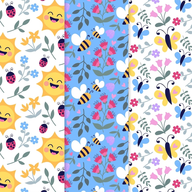 Colorful hand drawn spring pattern collection