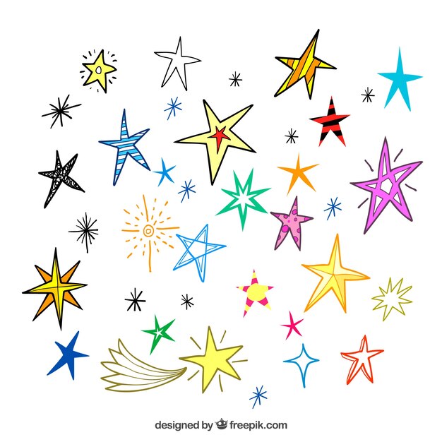 Colorful hand drawn star collection