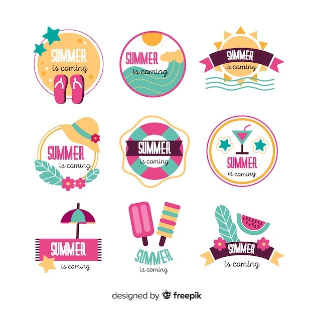 Colorful hand drawn summer badge collection