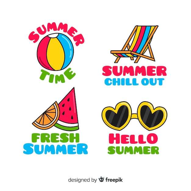 Free Vector colorful hand drawn summer badge collection