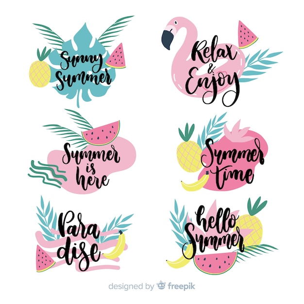 Colorful hand drawn summer label collection