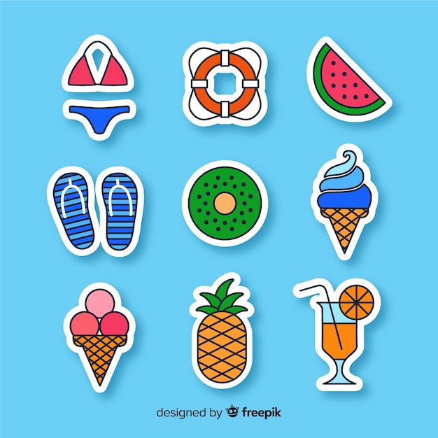 Colorful hand drawn summer sticker collection