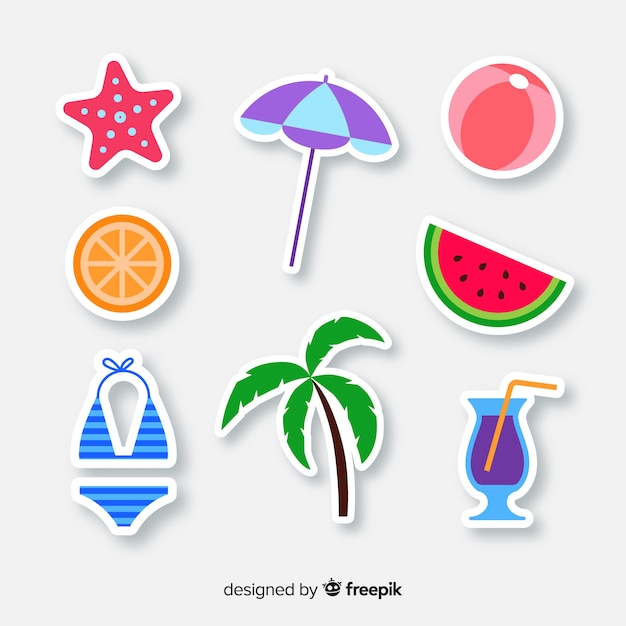 Colorful hand drawn summer sticker collection