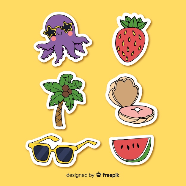 Colorful hand drawn summer sticker collection