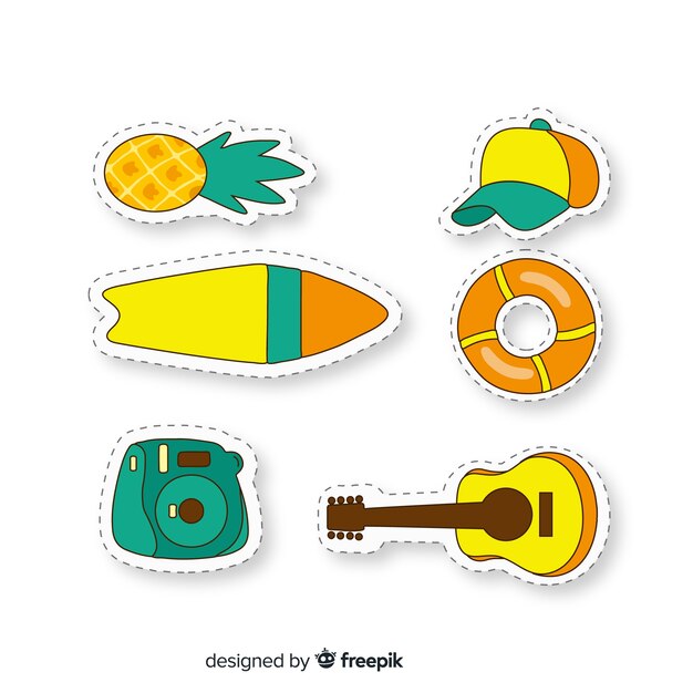 Colorful hand drawn summer sticker collection