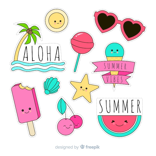 Colorful hand drawn summer sticker collection