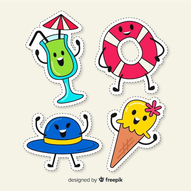 Colorful hand drawn summer sticker collection