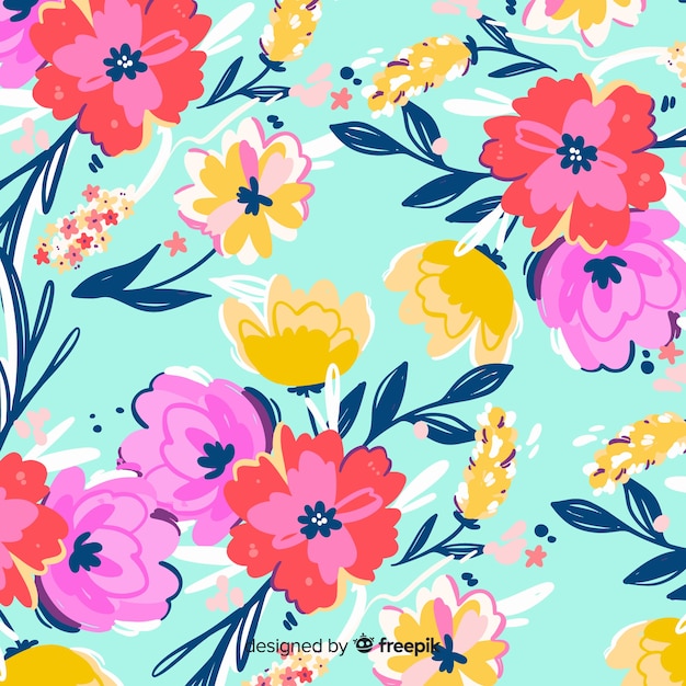 Colorful hand painted flowers background