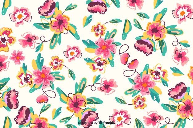 Colorful hand painted flowers background