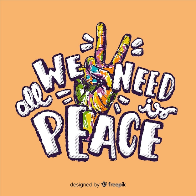 Free Vector colorful hand peace sign with words background