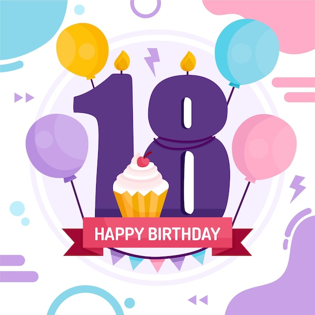 Free vector colorful happy 18th birthday background