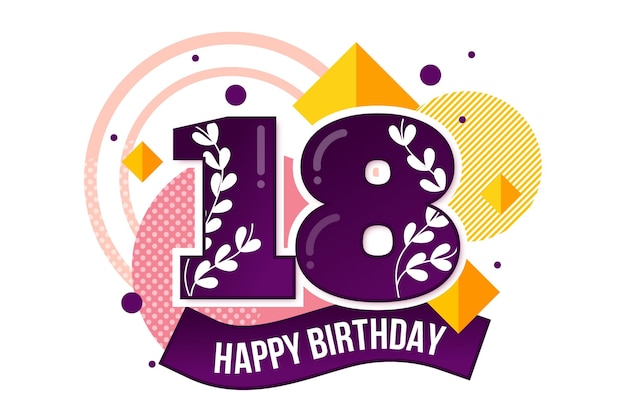 Free Vector colorful happy 18th birthday background